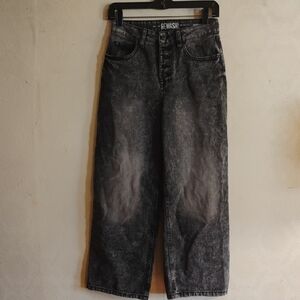 Rewash Relaxed Black Jeans with Distressed Vintage Look, Button fly Baggy/  Fit.